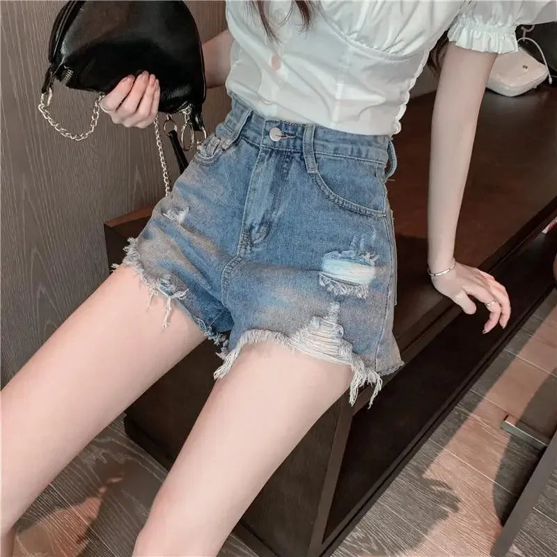 Womens Shorts Denim Ripped Sexy Short Pants for Women To Wear Blue Jeans New in Trend 2024 Y2k Harajuku Korean Style XL Fashion